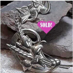 Vintage Large Brooch and Earrings Set Sterling Florals